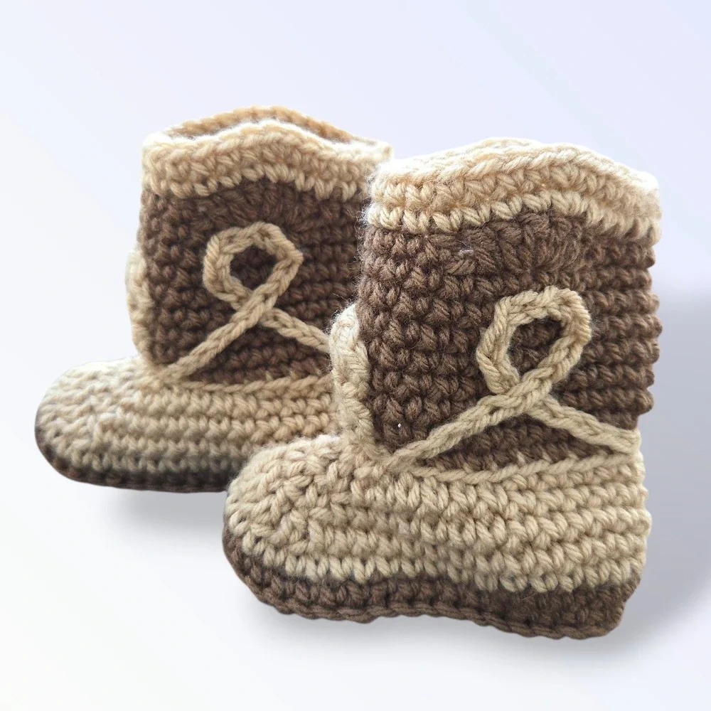 Handmade Crochet Baby Booties Brown‎ Tan Infant Size 4.5